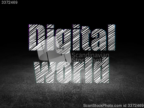 Image of Information concept: Digital World in grunge dark room