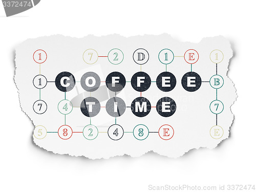 Image of Timeline concept: Coffee Time on Torn Paper background