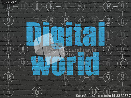 Image of Information concept: Digital World on wall background
