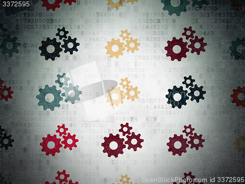 Image of Information concept: Gears icons on Digital Paper background