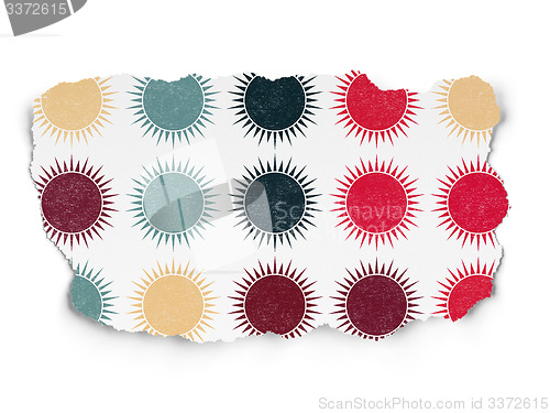 Image of Tourism concept: Sun icons on Torn Paper background