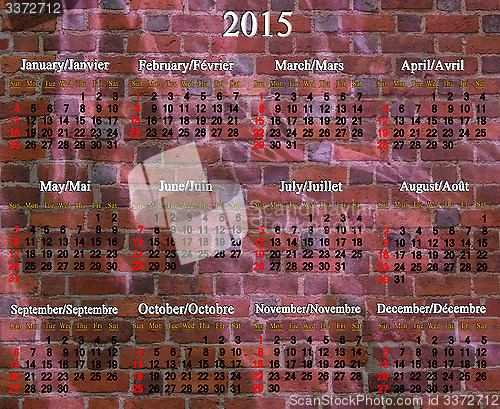 Image of calendar for 2015 year in English and French