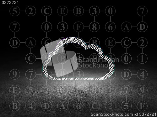 Image of Cloud networking concept: Cloud in grunge dark room