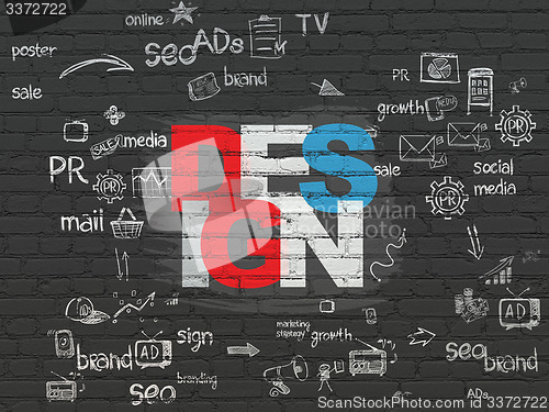 Image of Advertising concept: Design on wall background