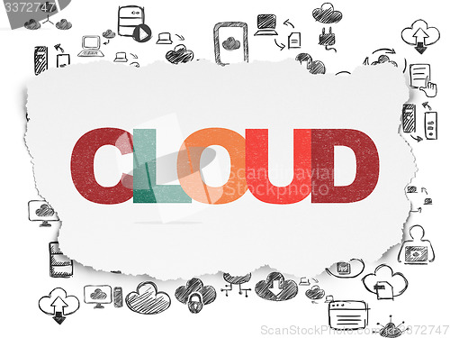 Image of Cloud networking concept: Cloud on Torn Paper background