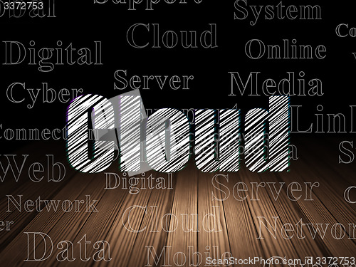 Image of Cloud networking concept: Cloud in grunge dark room