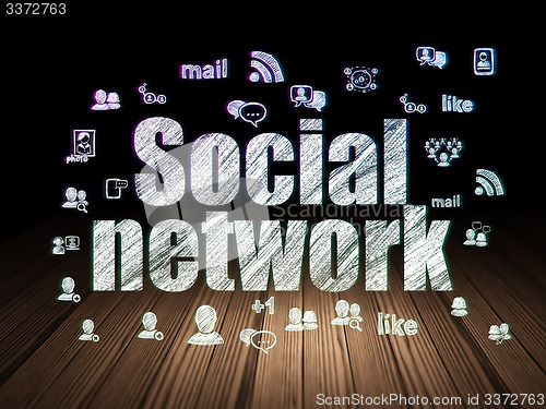 Image of Social media concept: Social Network in grunge dark room