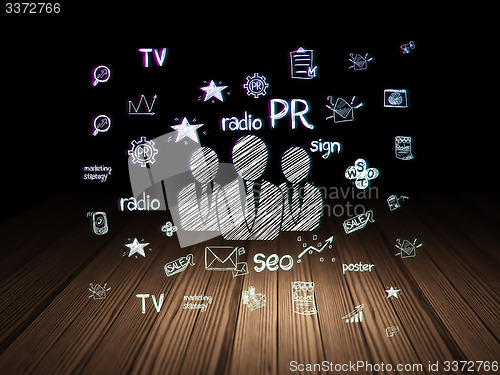 Image of Advertising concept: Business People in grunge dark room