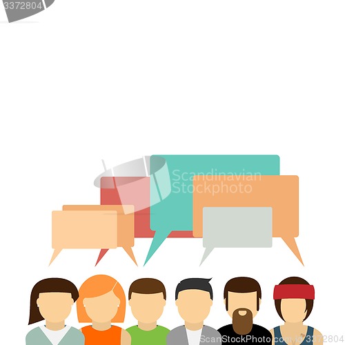 Image of Icons group of people with speech bubbles.