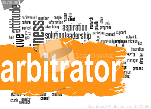 Image of Arbitrator word cloud with orange banner