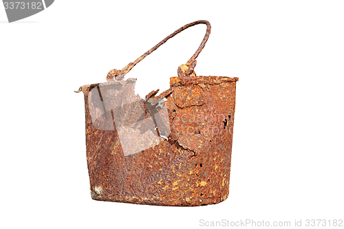 Image of isolated rusted military mess tin