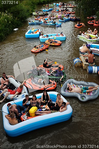 Image of VANTAA, FINLAND – AUGUST 1, 2015: Beer Floating (kaljakellunta