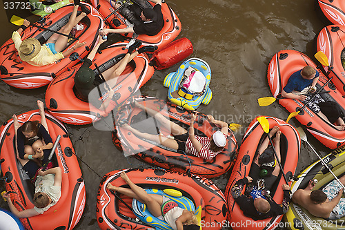 Image of VANTAA, FINLAND – AUGUST 1, 2015: Beer Floating (kaljakellunta