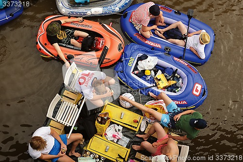 Image of VANTAA, FINLAND – AUGUST 1, 2015: Beer Floating (kaljakellunta