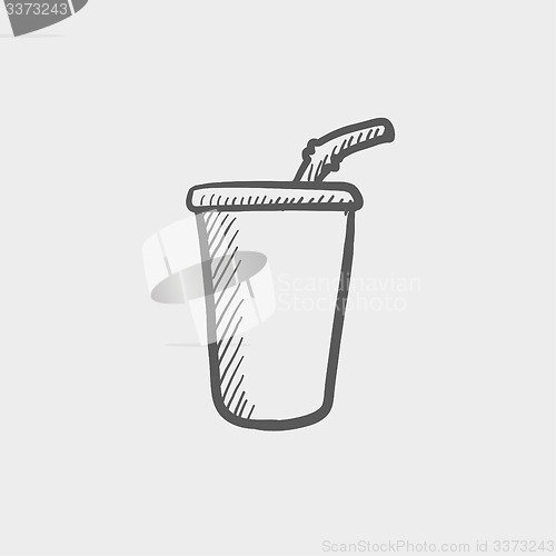 Image of Disposable cup with lid and straw sketch icon