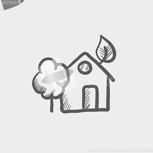 Image of House with leave and tree sketch icon