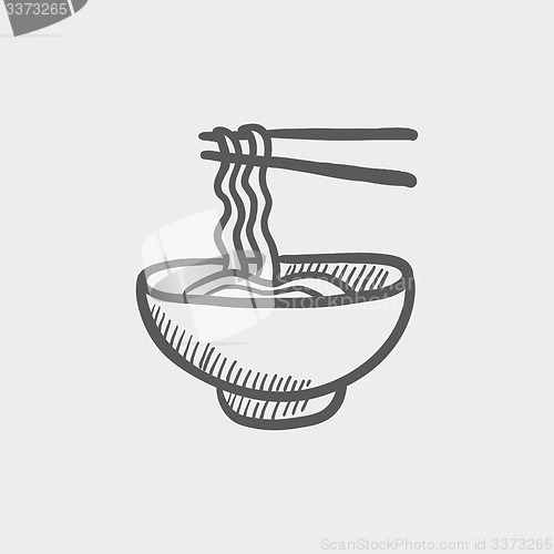 Image of Bowl of noodles with a pair chopsticks sketch icon