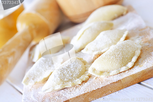 Image of close-up of raw vareniks, traditional ukrainian food