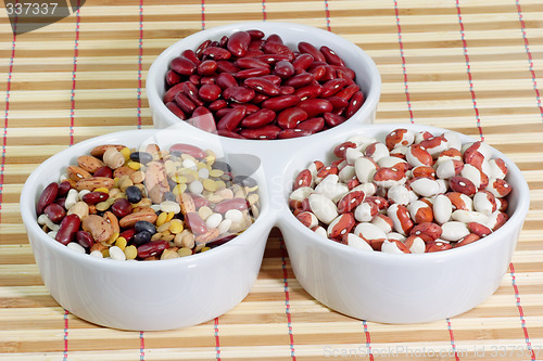Image of Mixed colorful beans in a white bowl