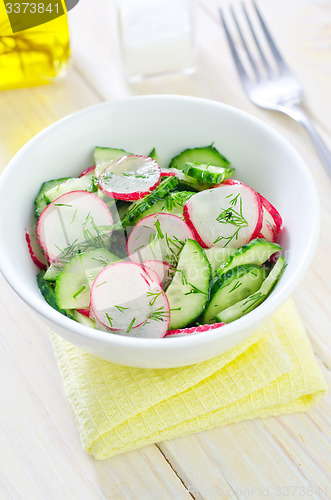 Image of fresh salad with cucumber and radish