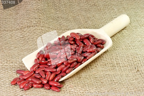 Image of Red Kidney Beans on a wood Shovel