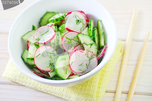 Image of fresh salad with cucumber and radish