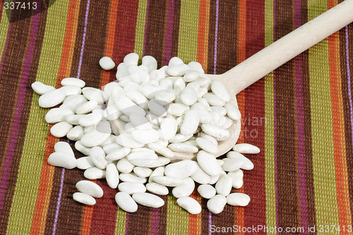 Image of White beans on a cooking spoon