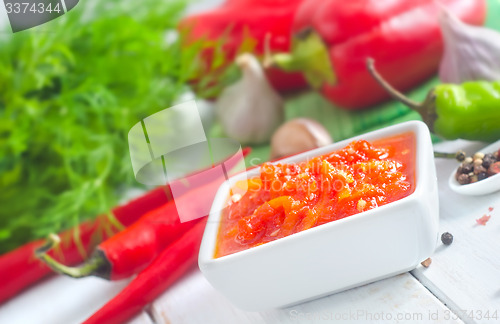 Image of Fresh sauce from tomato and chilli peppers