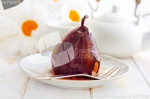 Image of Pear with chocolate, sweet food