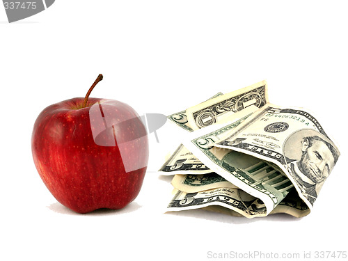 Image of red apple and money
