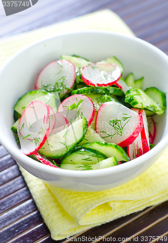 Image of fresh salad with cucumber and radish