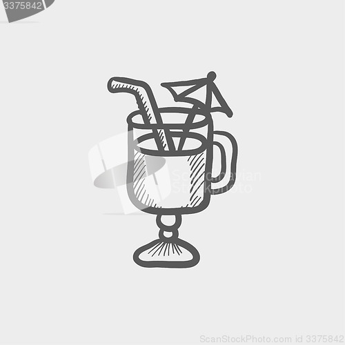 Image of Cold ice tea with strw sketch icon