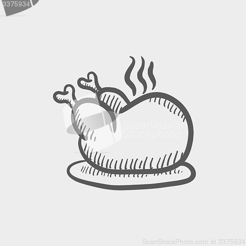 Image of Baked whole chicken sketch icon
