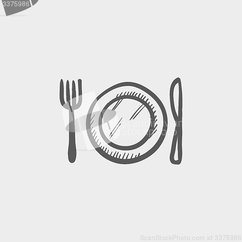 Image of Plate, knife and fork sketch icon