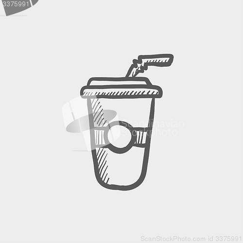 Image of Soda in plastic cup with straw sketch icon