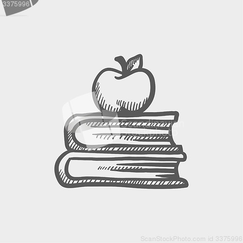 Image of Books and apple on the top sketch icon