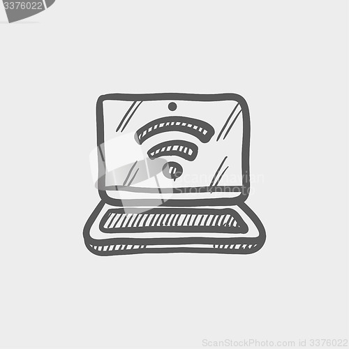 Image of Laptop with internet wifi sketch icon