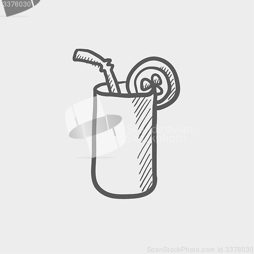 Image of Orange jiuce glass with drinking straw sketch icon