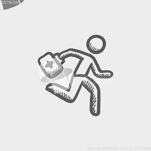 Image of Paramedic running with first aid kit sketch icon