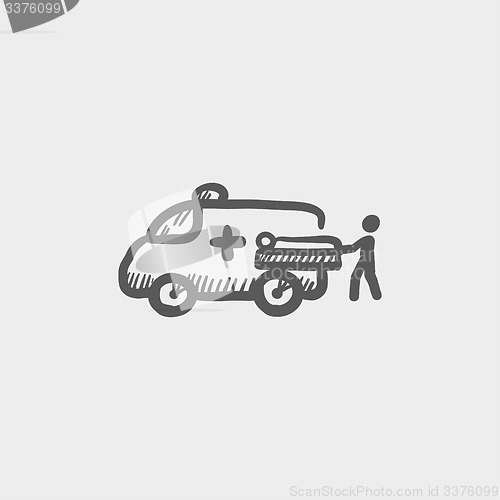 Image of Man and ambulance car sketch icon
