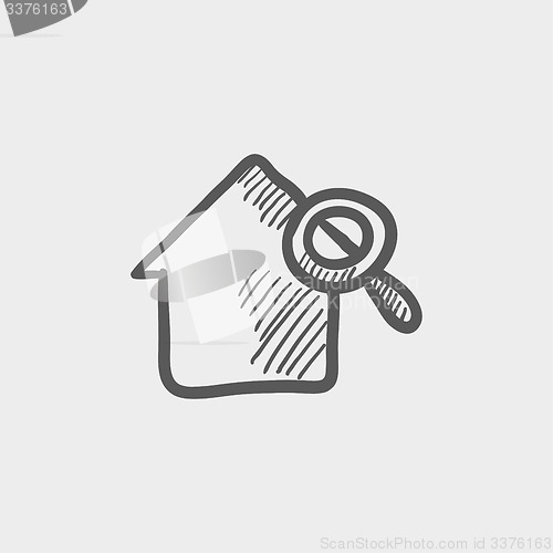 Image of House and magnifying glass sketch icon