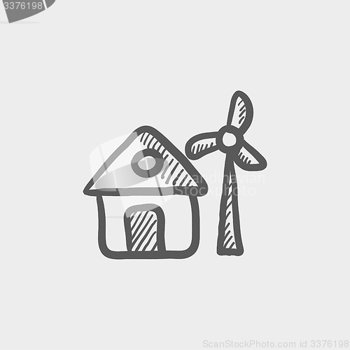Image of House with windmill sketch icon