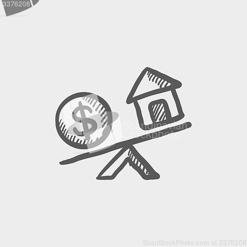 Image of Compare or exchange home to money sketch icon