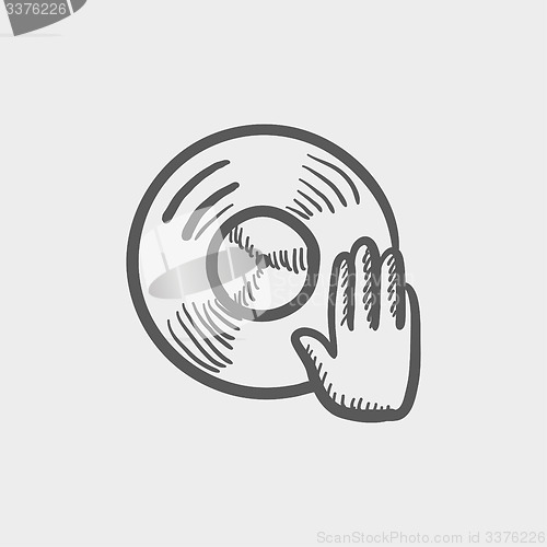 Image of Vinyl disc with dj hand sketch icon