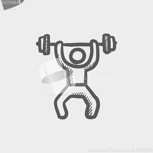 Image of Weightlifter man with barbell sketch icon