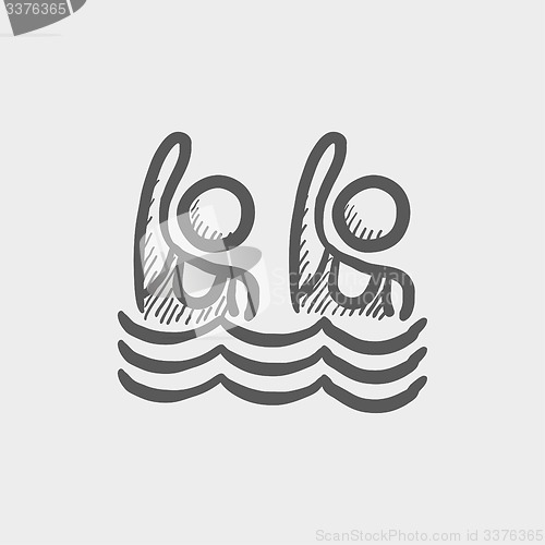 Image of Two boys swimmer sketch icon