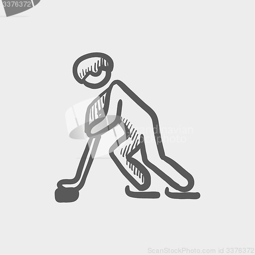 Image of Hockey player pushing the puck sketch icon