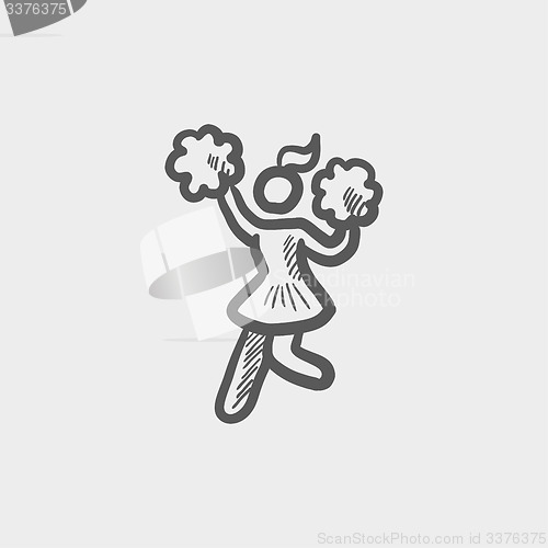 Image of Cheerleader with pom sketch icon