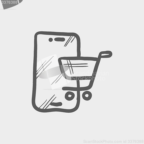Image of Shopping cart signboard sketch icon