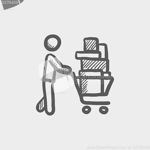 Image of Shopping cart full of shopping bags sketch icon